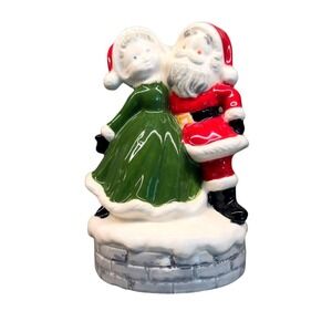 Vintage Santa &‎ Mrs Claus Chimney Figurine Unbranded Ceramic Holiday Decor